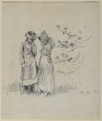 Dwie dziewczyny na polu, 1879 (grafit na papierze)